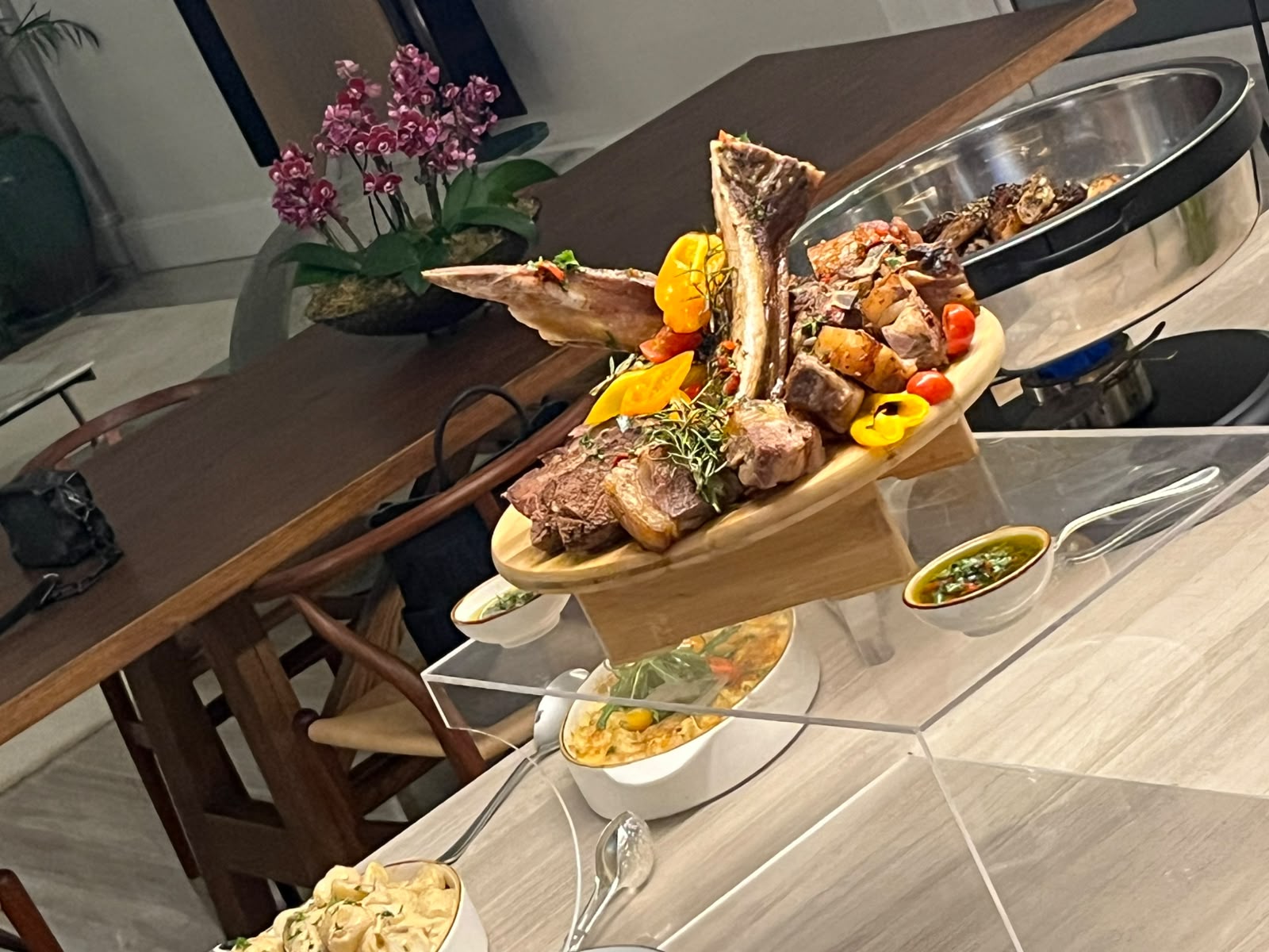 Private table set at golden hour